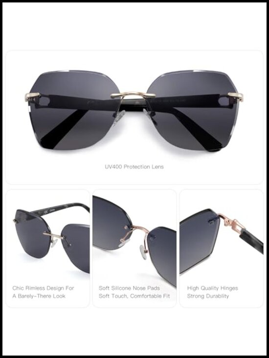 Oversized Rimless Diamond Cutting Gradient Lens Sunglasses UV400 main image 6